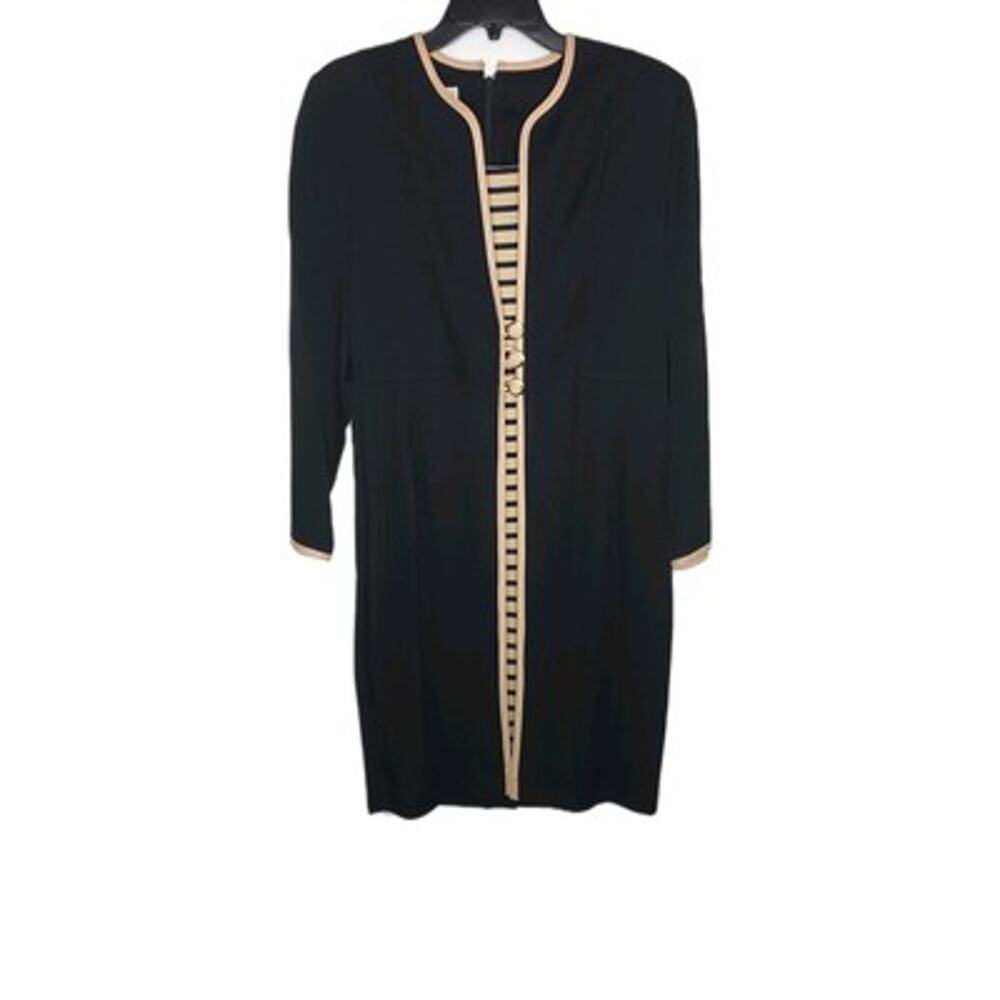 Danny & Nicole Classic Dress Petite SZ 10P Rayon Blend Black Gold Striped Womens